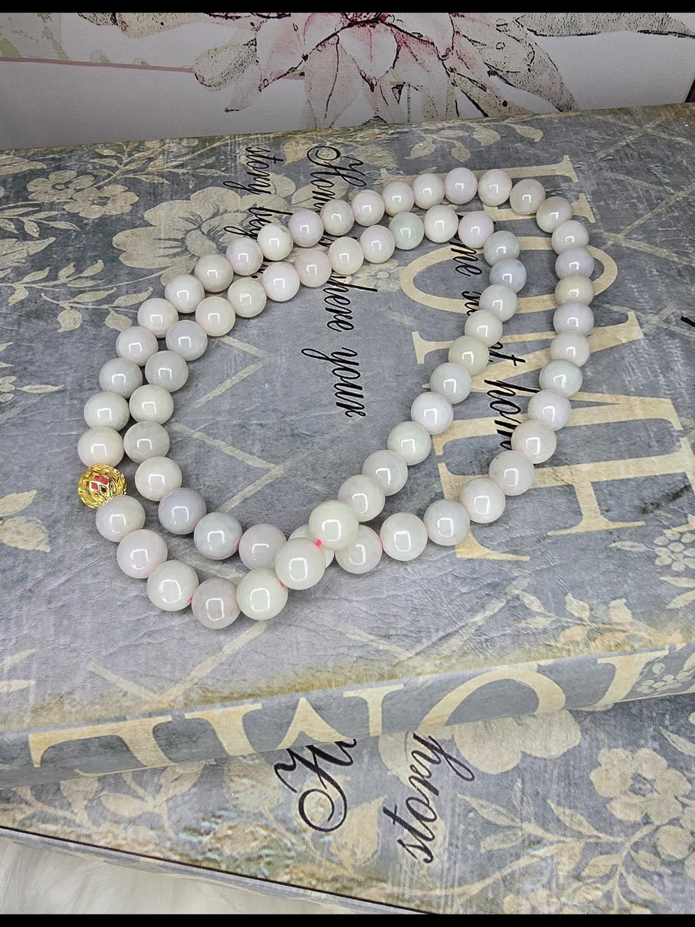 Classic White Bead Necklace with Gold Accent
